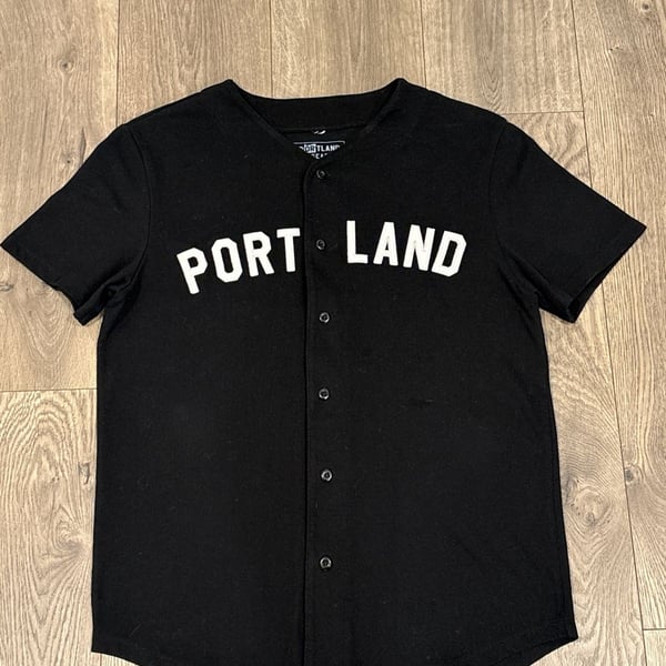 Portland Gear Baseball Jersey Size Medium Black White Applique