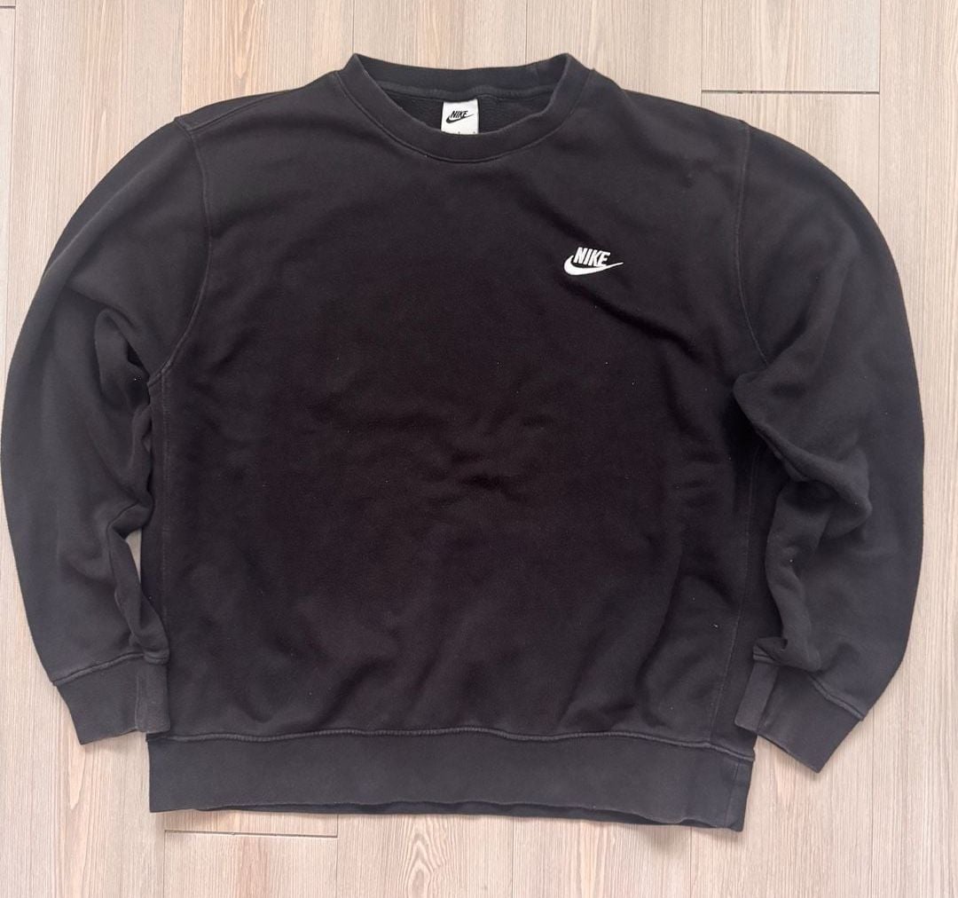 Nike Club Fleece Crewneck Minimalist Pullover Sweatshirt Size L Black 2