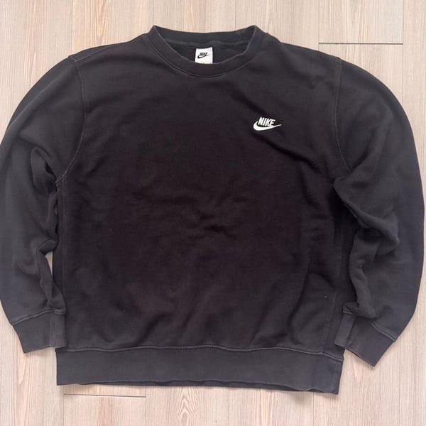 Nike Club Fleece Crewneck Minimalist Pullover Sweatshirt Size L Black