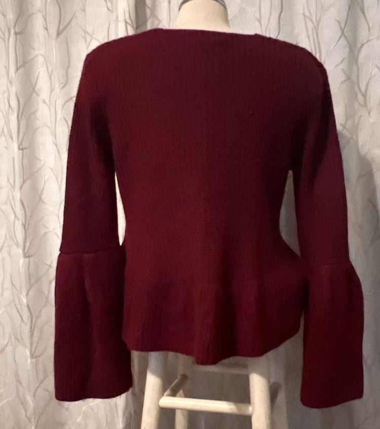 loveriche Ribbed Knit Bell Sleeve Sweater Size M Wine Red 3