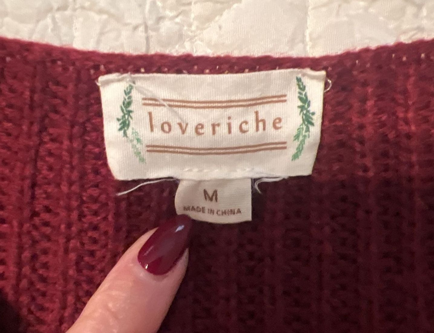 loveriche Ribbed Knit Bell Sleeve Sweater Size M Wine Red 4