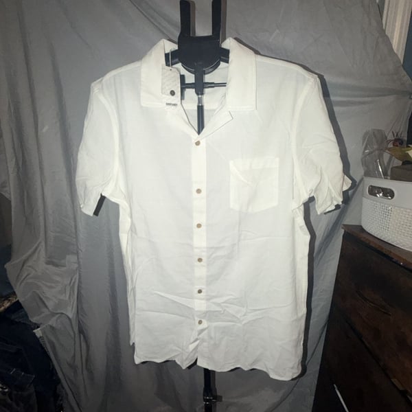 COOFANDY Men's Linen Outfit Set Size M White Short Sleeve Shirt and Pants