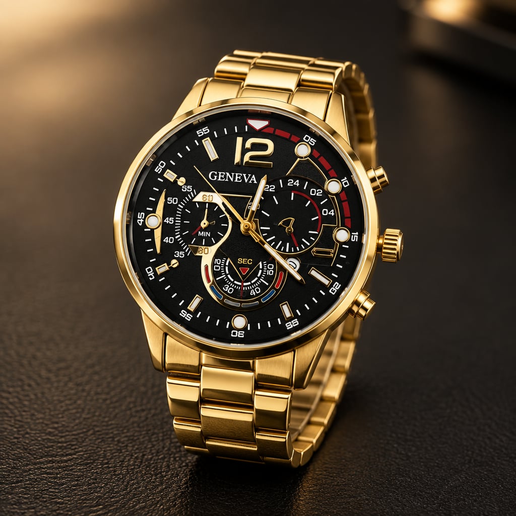 Geneva Gold Chronograph Stainless Steel Men's 45mm Timepiece 2
