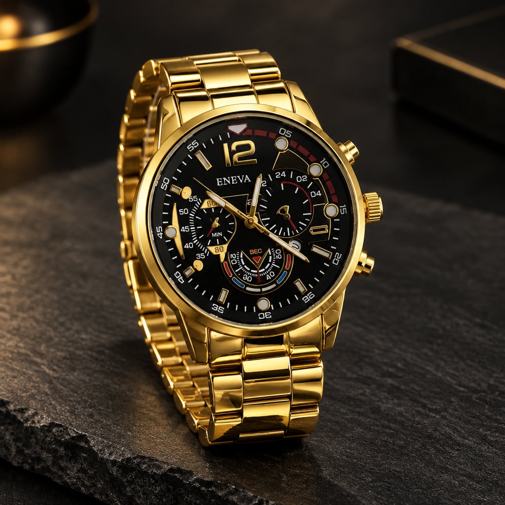Geneva Gold Chronograph Stainless Steel Men's 45mm Timepiece 3