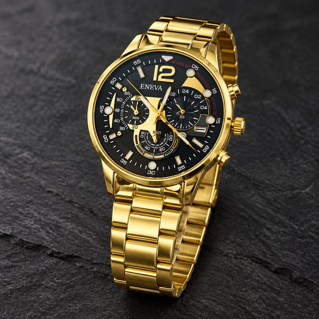 Geneva Gold Chronograph Stainless Steel Men's 45mm Timepiece 4