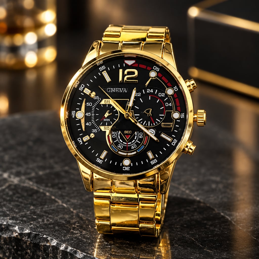 Geneva Gold Chronograph Stainless Steel Men's 45mm Timepiece 5