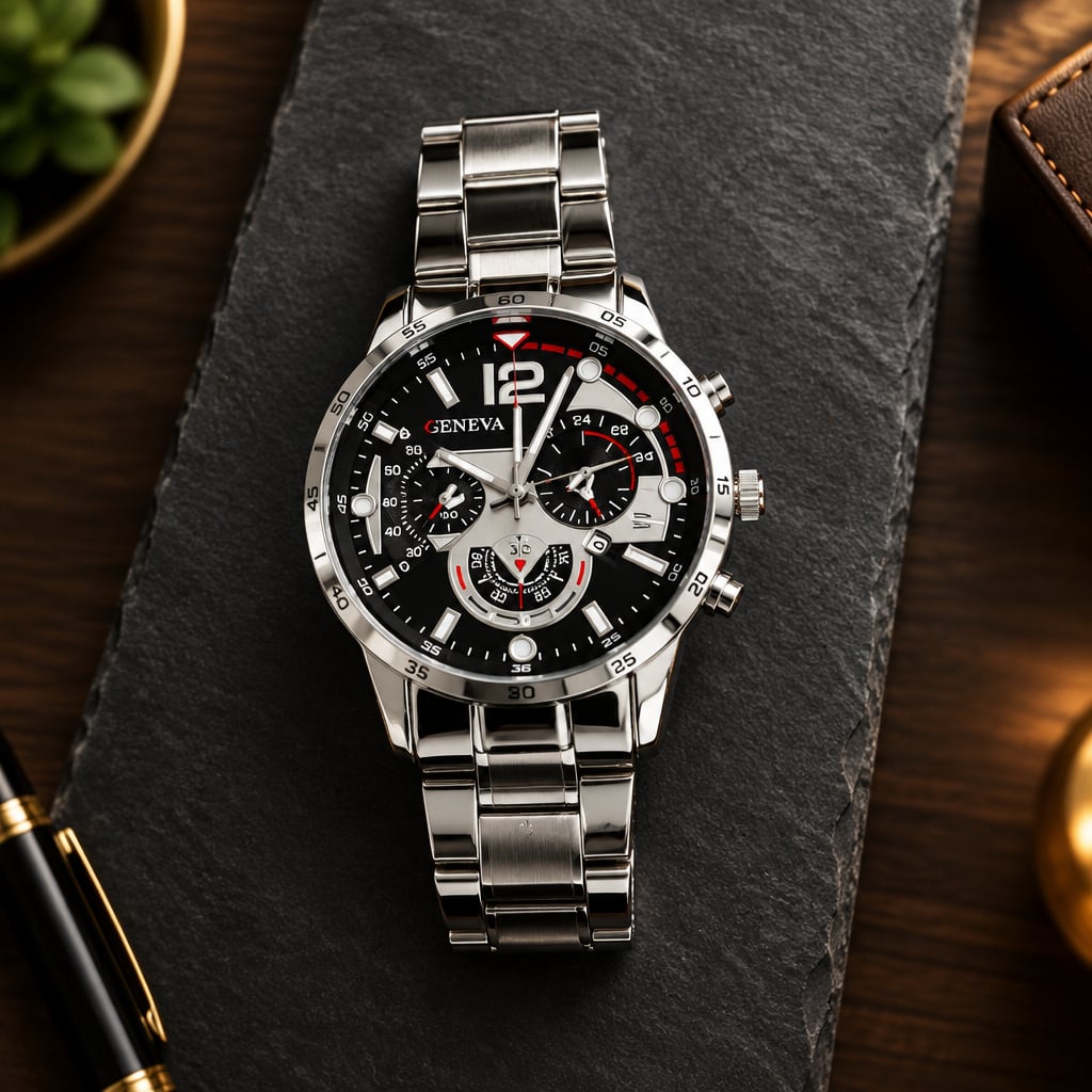 Geneva Men's Stainless Steel Silver 45Timepiece Silver Dial 7
