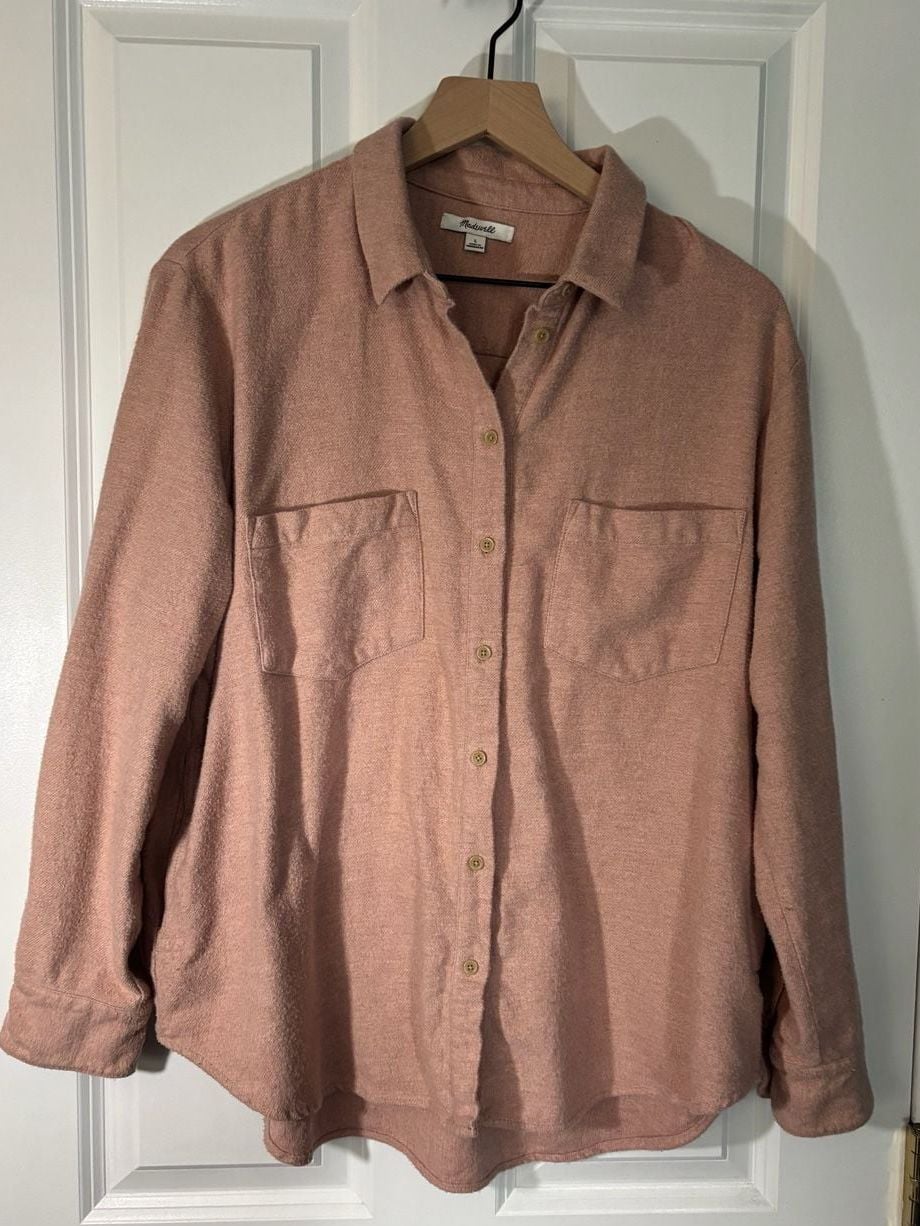 Madewell Flannel Button-Down Shirt Blush Pink Large 100% cotton 3