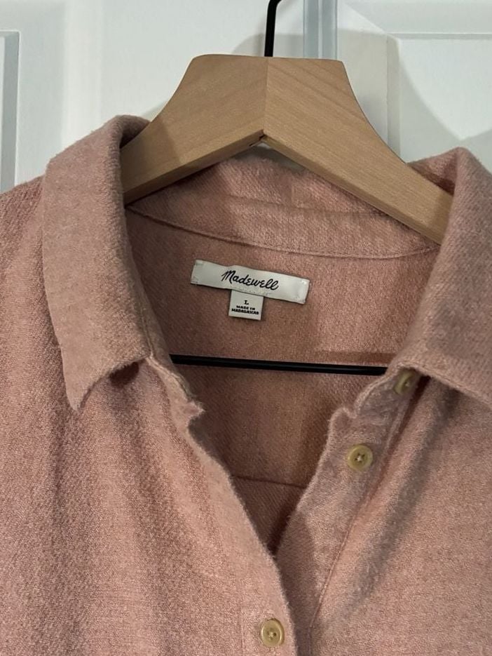 Madewell Flannel Button-Down Shirt Blush Pink Large 100% cotton 6