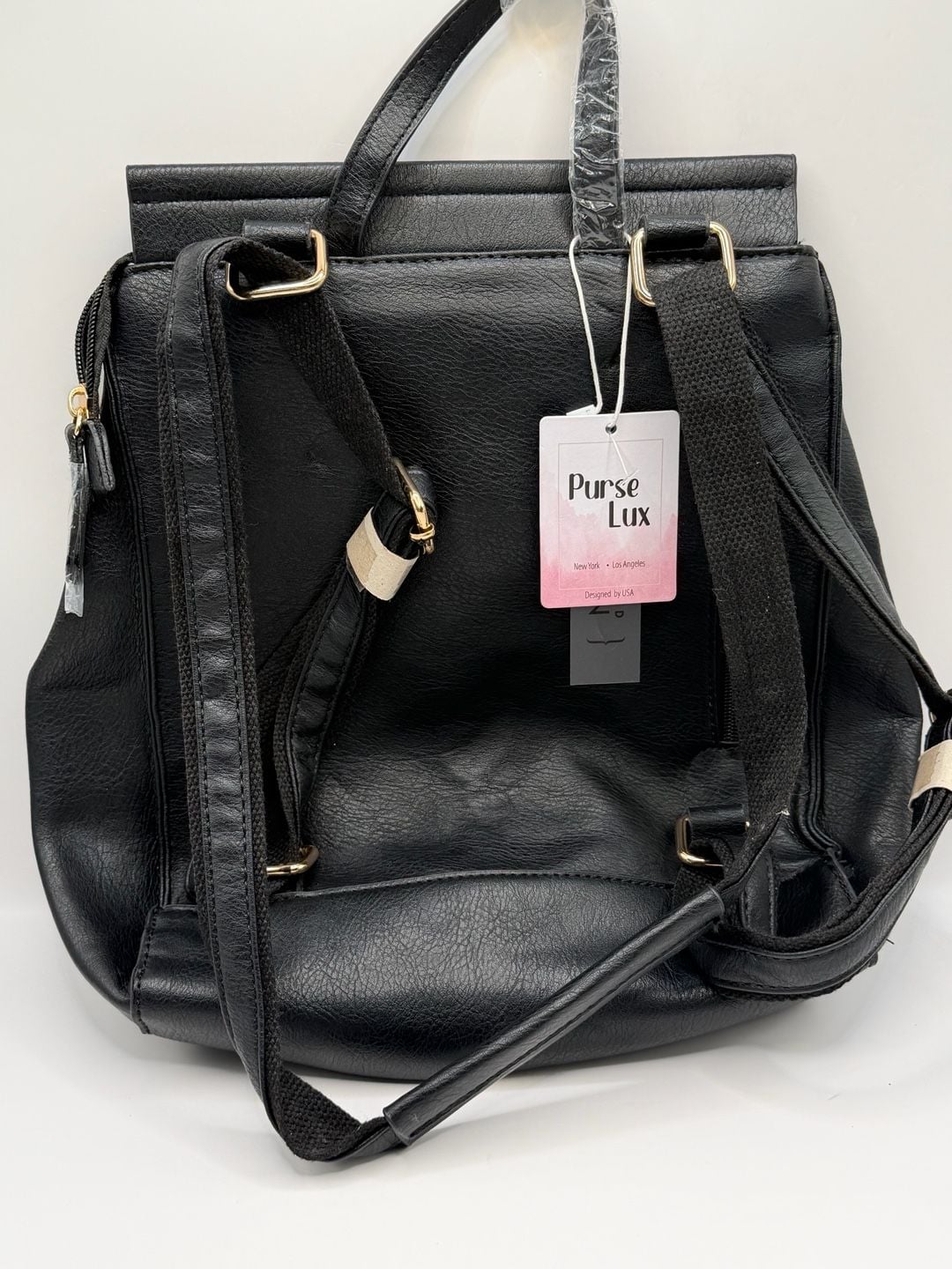 Purse Lux Black Faux Leather Woven Detail Backpack Purse 3