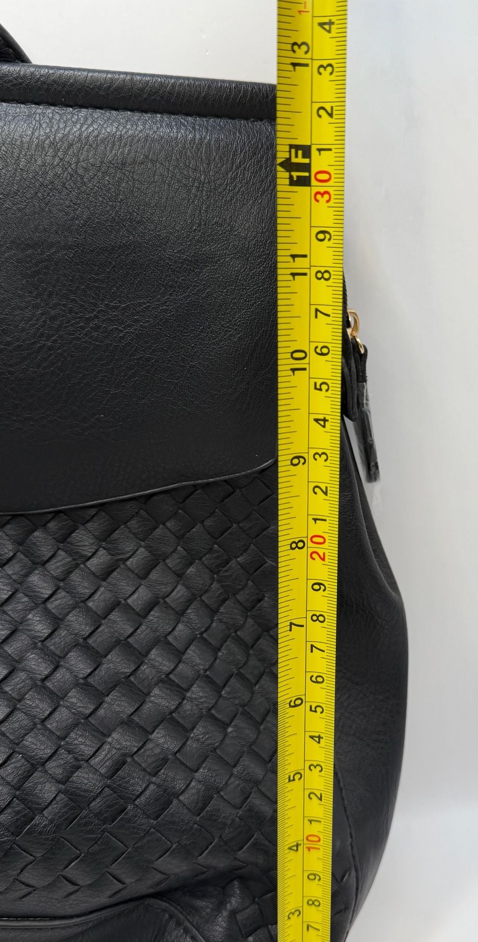 Purse Lux Black Faux Leather Woven Detail Backpack Purse 6