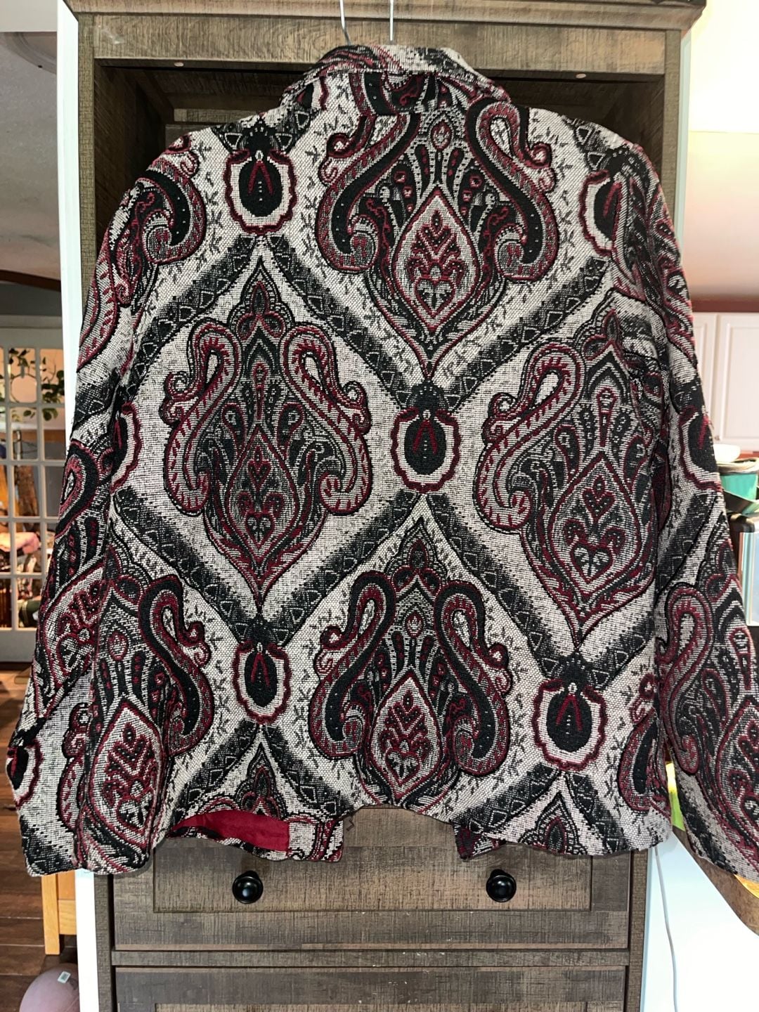 Coldwater Creek XL Paisley Beaded Tapestry Jacquard Blazer Boho 4