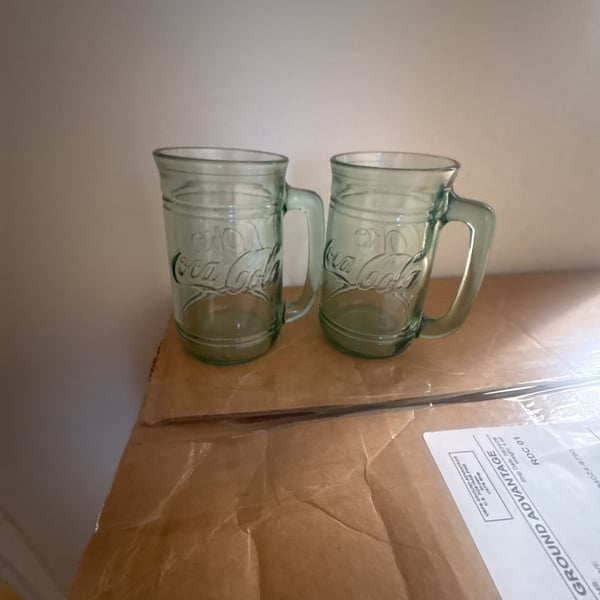 Coca-Cola Green Glass Stein Mugs Set of 2