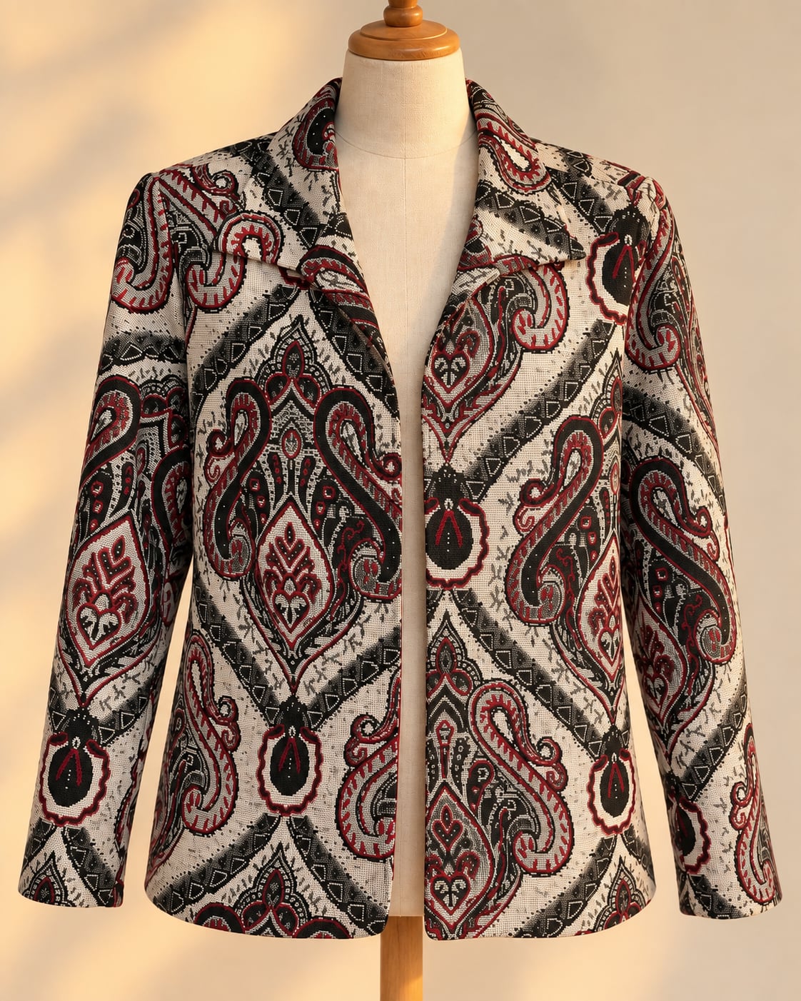 Coldwater Creek XL Paisley Beaded Tapestry Jacquard Blazer Boho 2