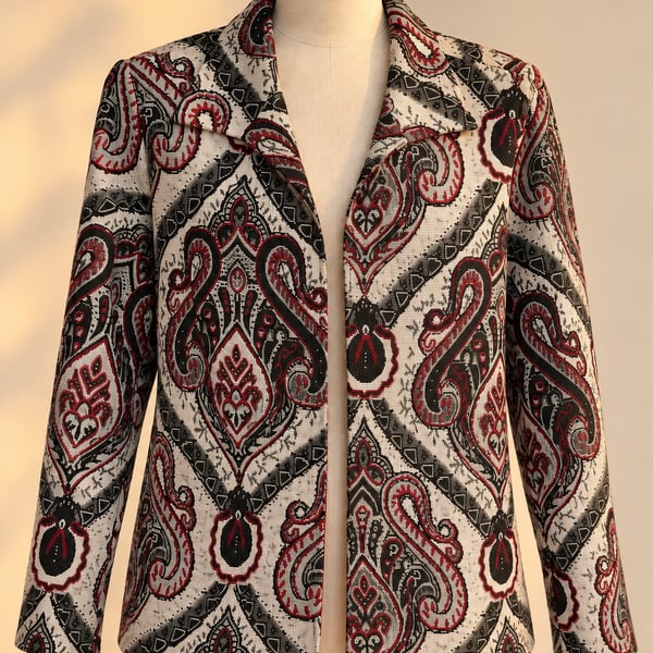 Coldwater Creek XL Paisley Beaded Tapestry Jacquard Blazer Boho