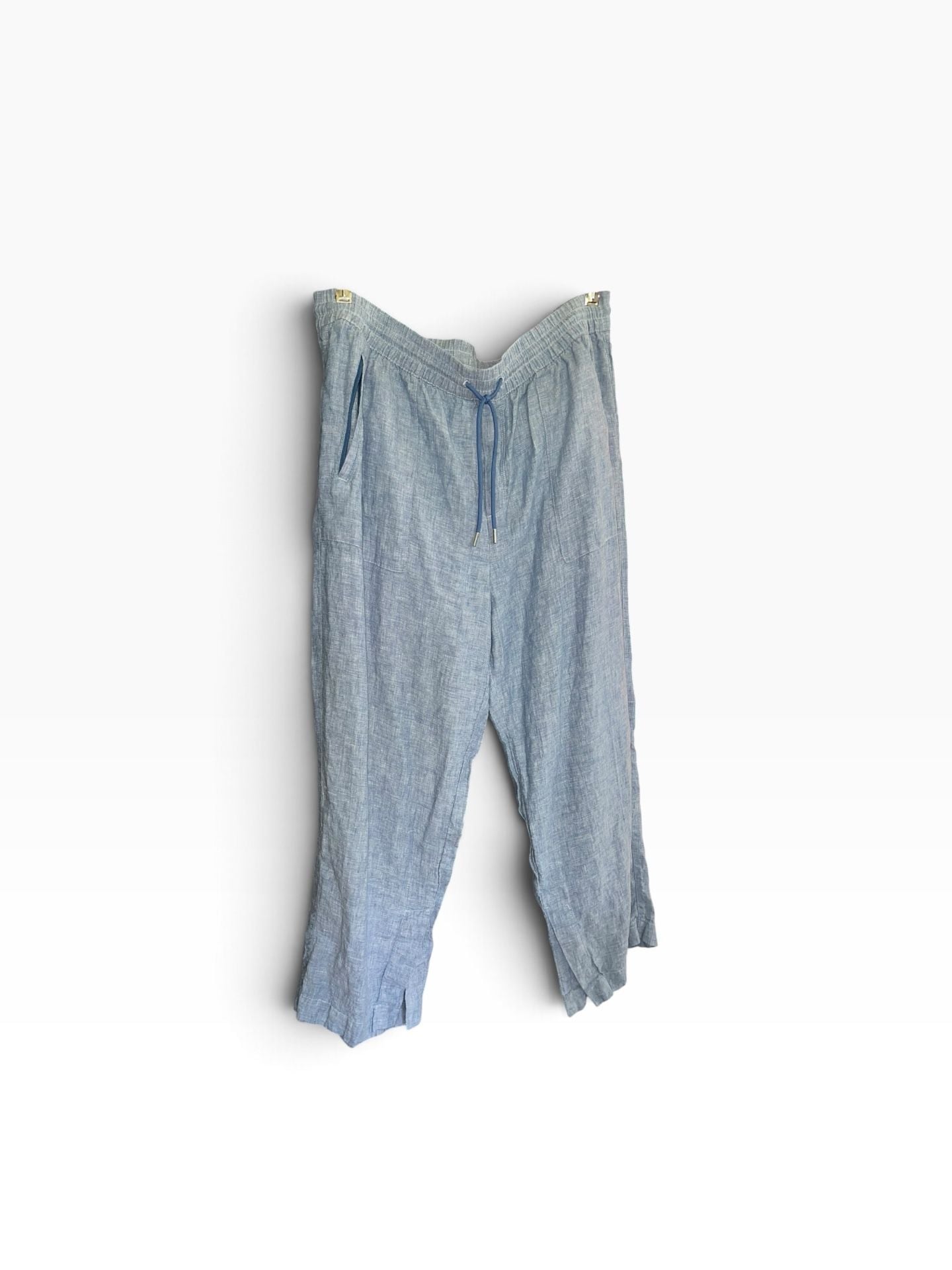 Athleta Cabo Linen Wide Leg Pants 18 Chambray Blue Coastal Resort Drawstring 3