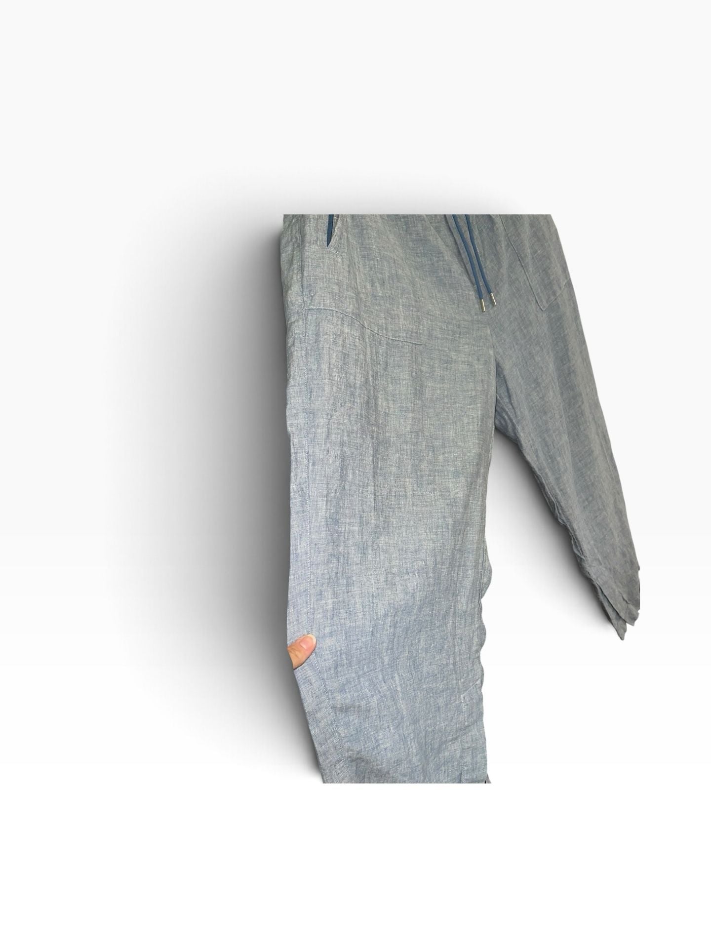 Athleta Cabo Linen Wide Leg Pants 18 Chambray Blue Coastal Resort Drawstring 5