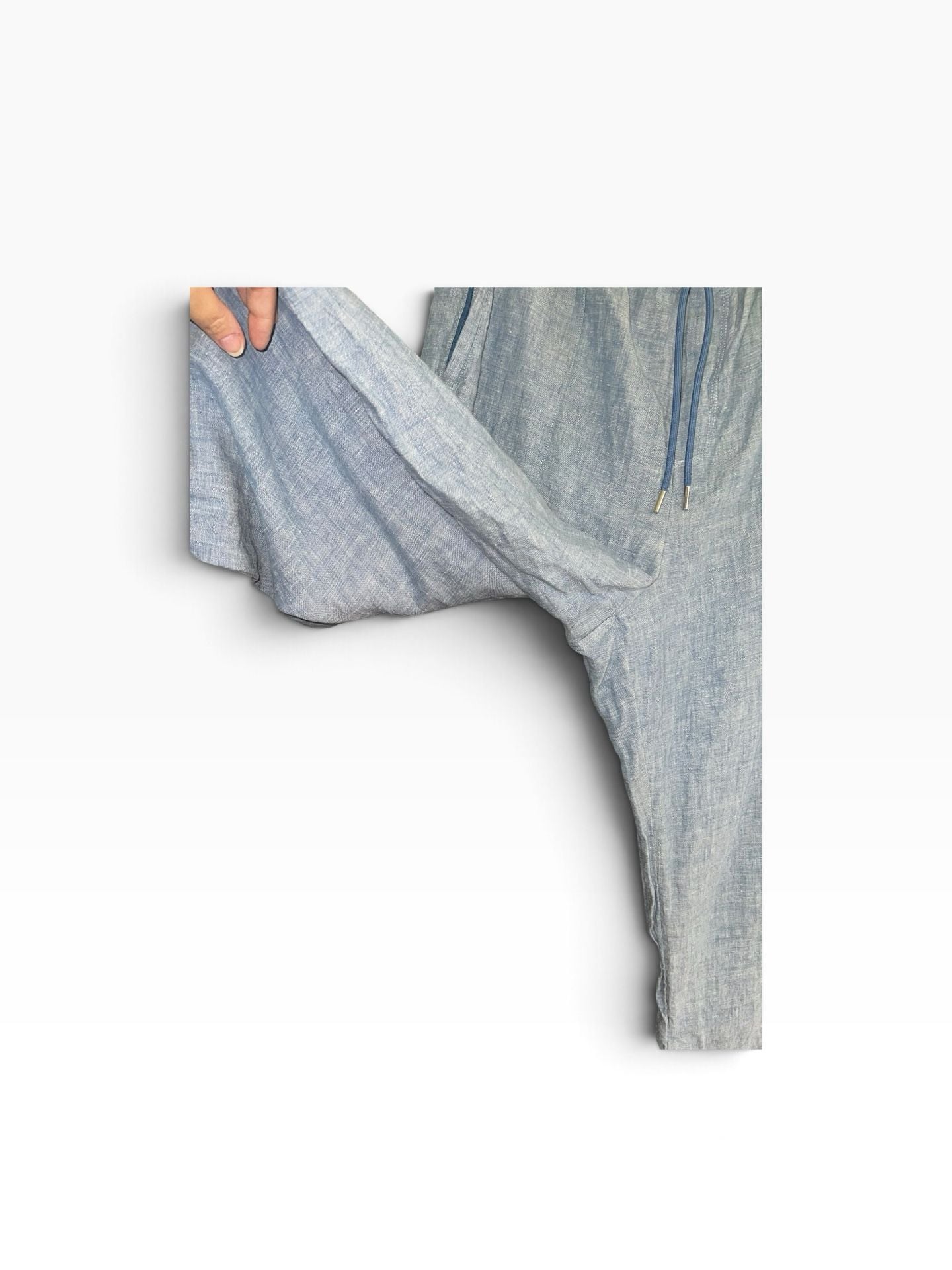Athleta Cabo Linen Wide Leg Pants 18 Chambray Blue Coastal Resort Drawstring 6