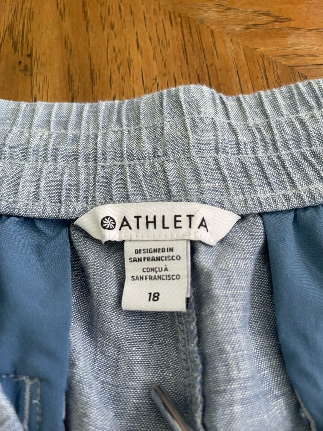 Athleta Cabo Linen Wide Leg Pants 18 Chambray Blue Coastal Resort Drawstring 8