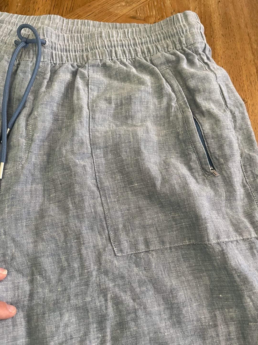 Athleta Cabo Linen Wide Leg Pants 18 Chambray Blue Coastal Resort Drawstring 10