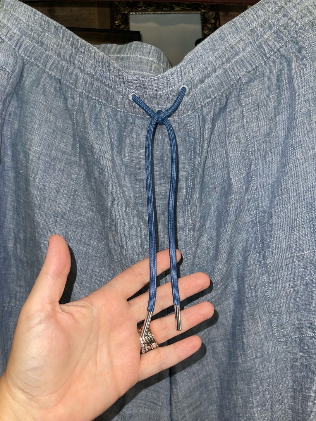 Athleta Cabo Linen Wide Leg Pants 18 Chambray Blue Coastal Resort Drawstring 13