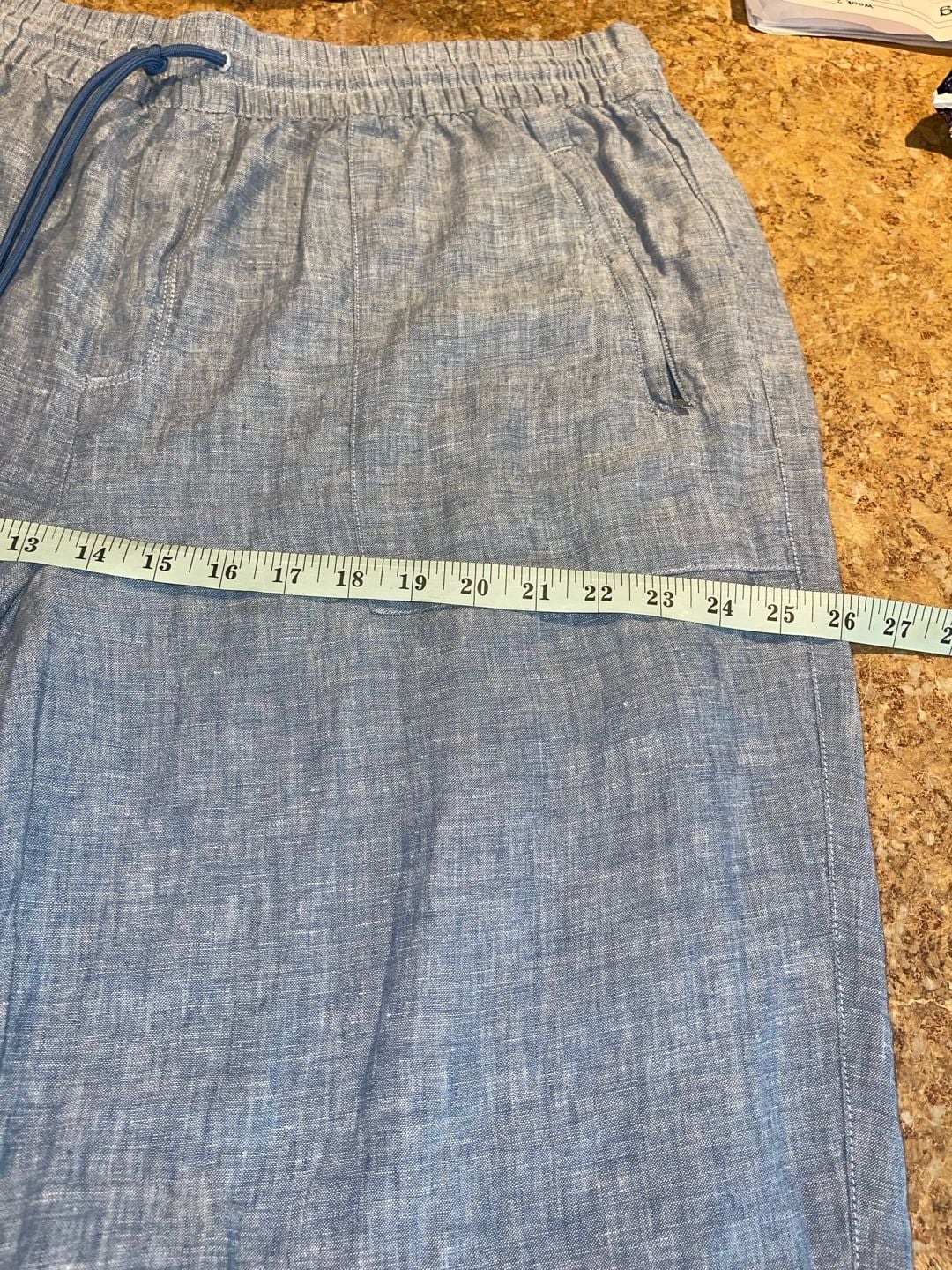 Athleta Cabo Linen Wide Leg Pants 18 Chambray Blue Coastal Resort Drawstring 15