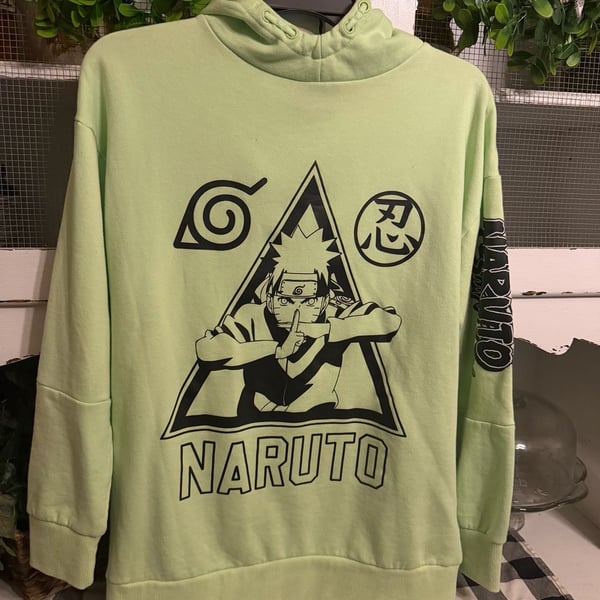 Zara Naruto Shippuden Hoodie Size 13-14 Yrs Light Green Anime Pullover