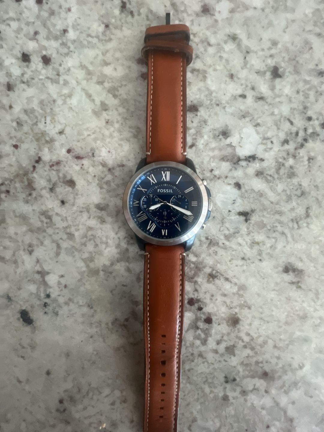Fossil Grant Chronograph Watch FS5151 Blue Dial Brown Leather 2