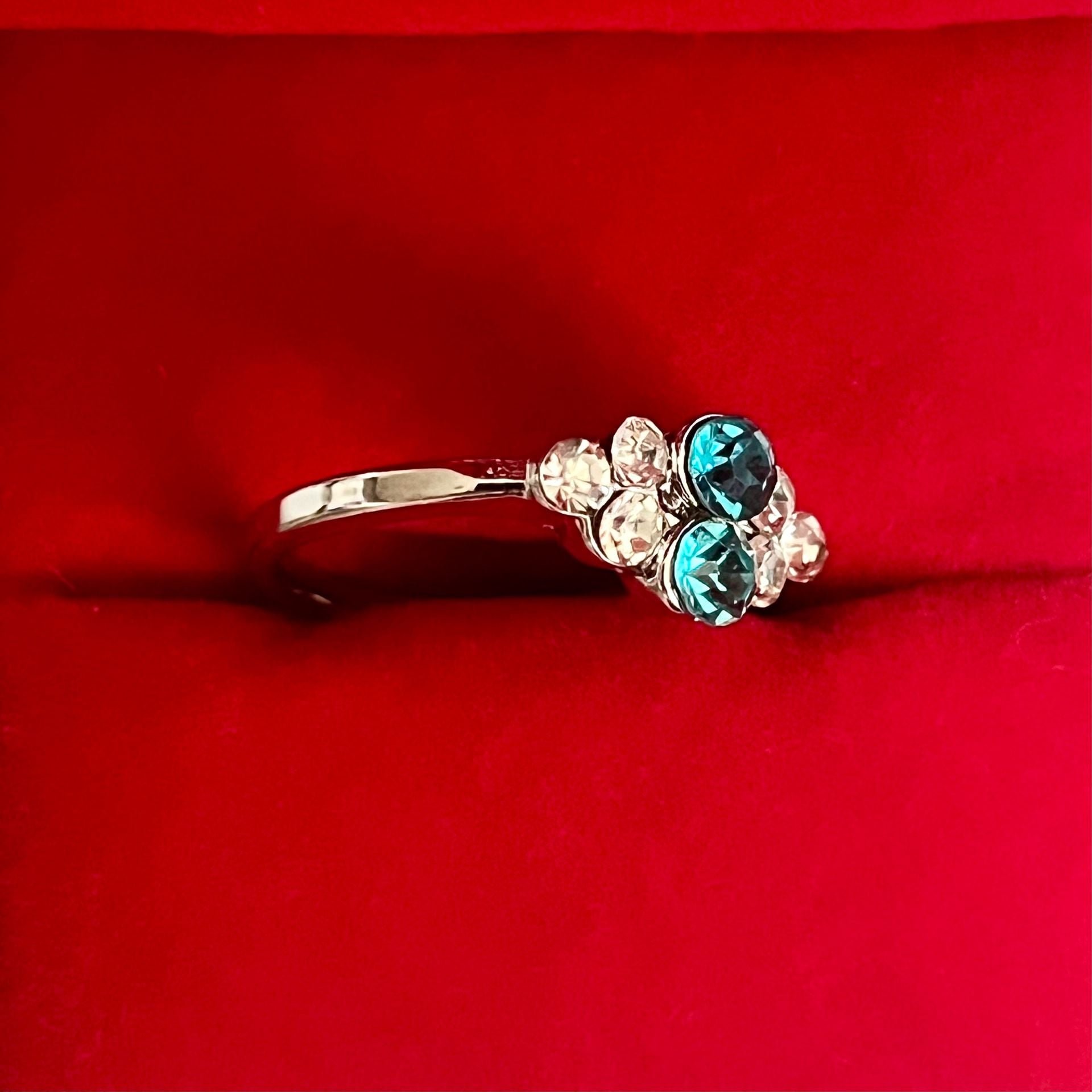 Vintage Blue And Clear Crystal Cluster Ring Sterling Silver Ring Size 6 5