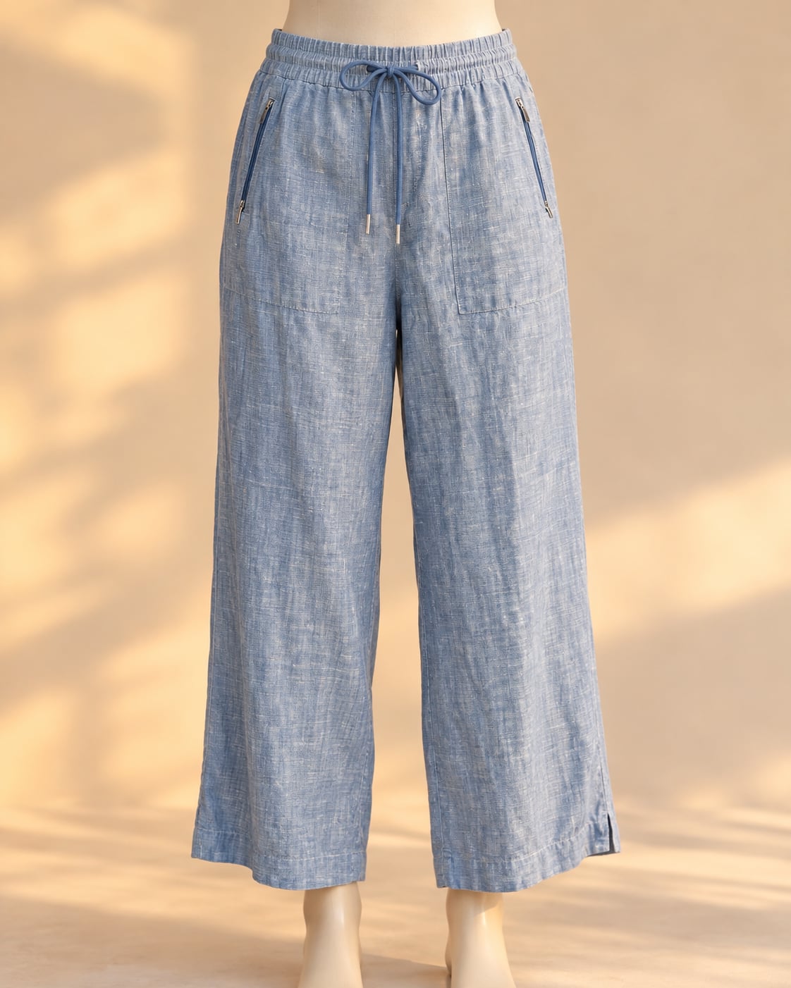 Athleta Cabo Linen Wide Leg Pants 18 Chambray Blue Coastal Resort Drawstring 2