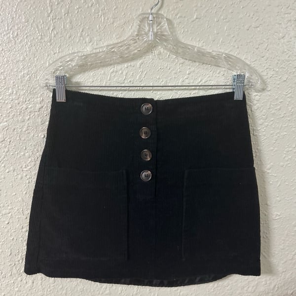 Pink Lily Corduroy Mini Skirt Size M Black Button Front Pocket