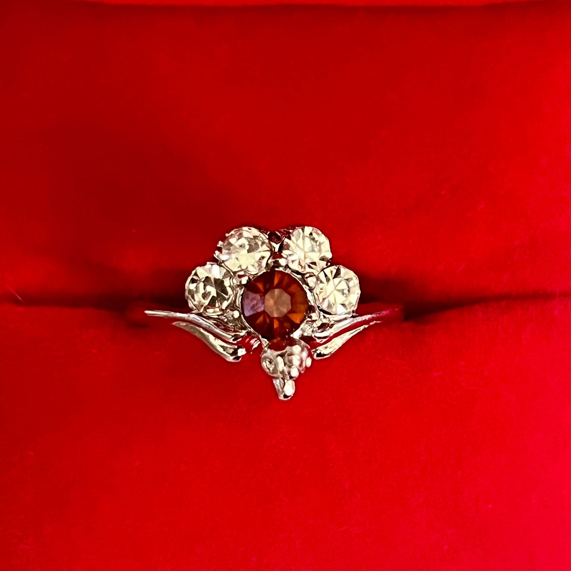 Vintage Sterling Silver Cluster Ring Garnet Diamond Style Ring Size 6 2