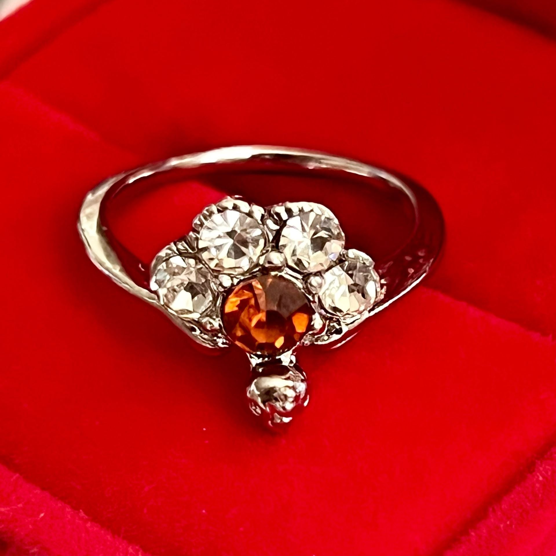 Vintage Sterling Silver Cluster Ring Garnet Diamond Style Ring Size 6 3