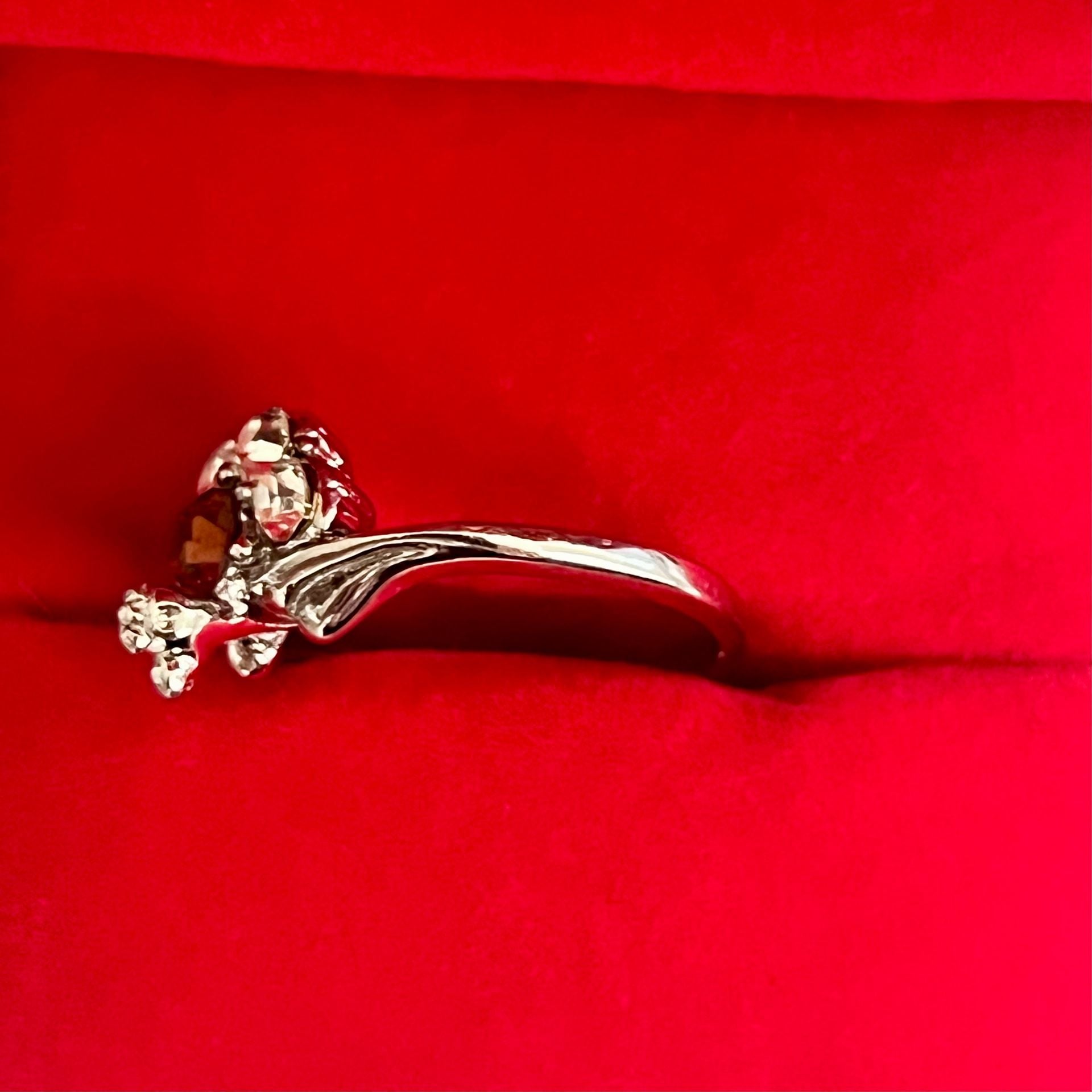 Vintage Sterling Silver Cluster Ring Garnet Diamond Style Ring Size 6 6