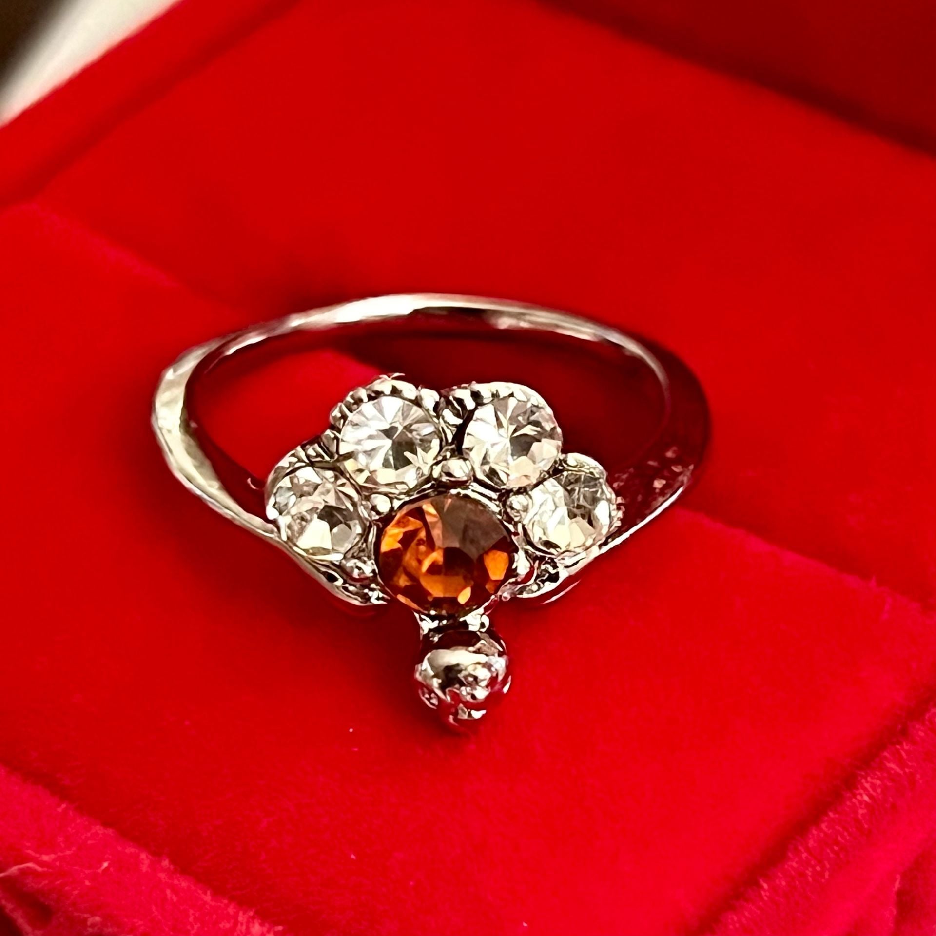 Vintage Sterling Silver Cluster Ring Garnet Diamond Style Ring Size 6 7