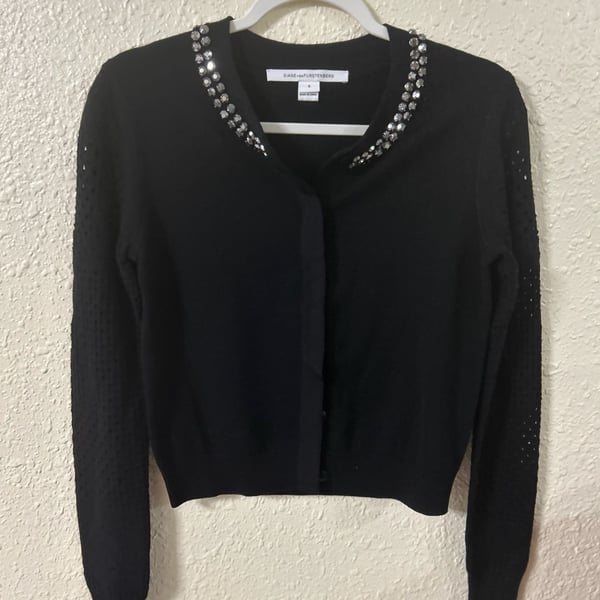 Diane von Furstenberg Jewel Embellished Cardigan Size S Black