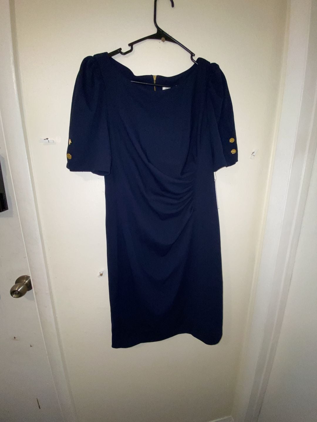 DKNY Sheath Dress Size 12 Blue Ruched Puff Sleeve 2