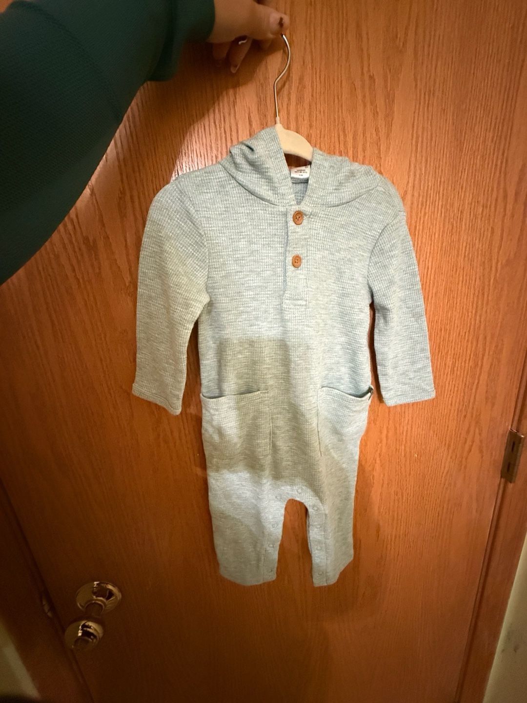 Modern Moments by Gerber Waffle Hooded Romper Size 6-9 M Green 2