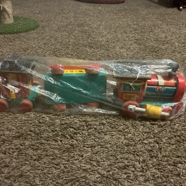 Vintage Fisher Price Huffy Puffy Train Set Pull Toy #999 Wood 4 Piece 1963