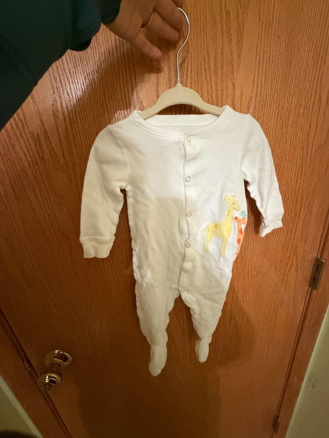 Carters Sleep and Play Footie Size 9 Months White Giraffe Applique 2
