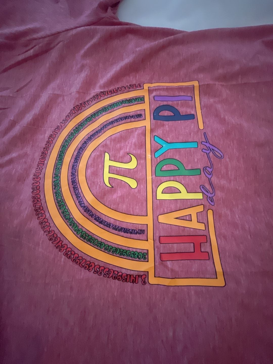 Happy Pi Day Math Teacher T-Shirt Size XL Red Rainbow Pi Symbol 4