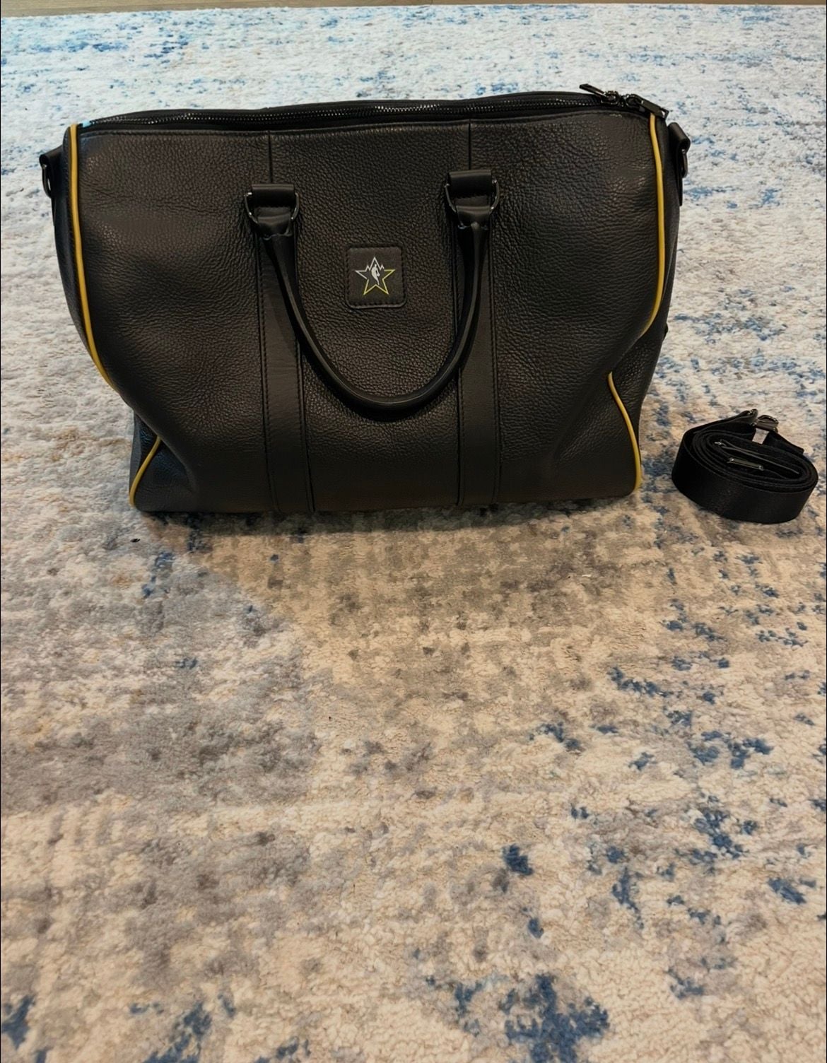 The Heyyman NBA All-Star 2023 Utah Leather Duffle Bag Black Yellow Carry On 2