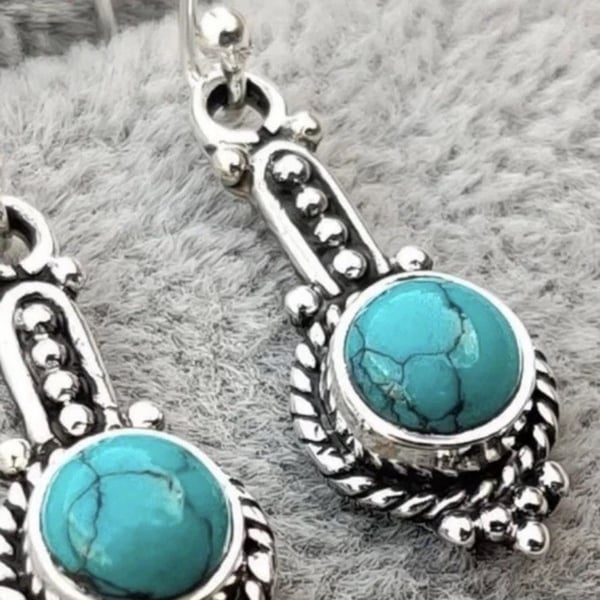 Artisan Sterling Silver Turquoise Dangle Earrings