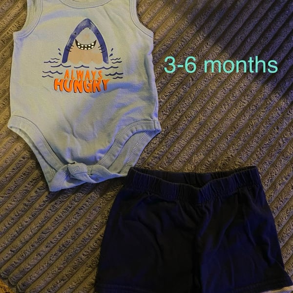 Hudson Baby Shark Always Hungry Bodysuit and Shorts Size 3-6 Months