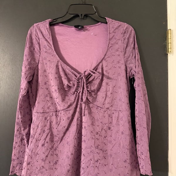 Torrid Tie Front Top Size 0 Purple Mesh Long Sleeve Blouse
