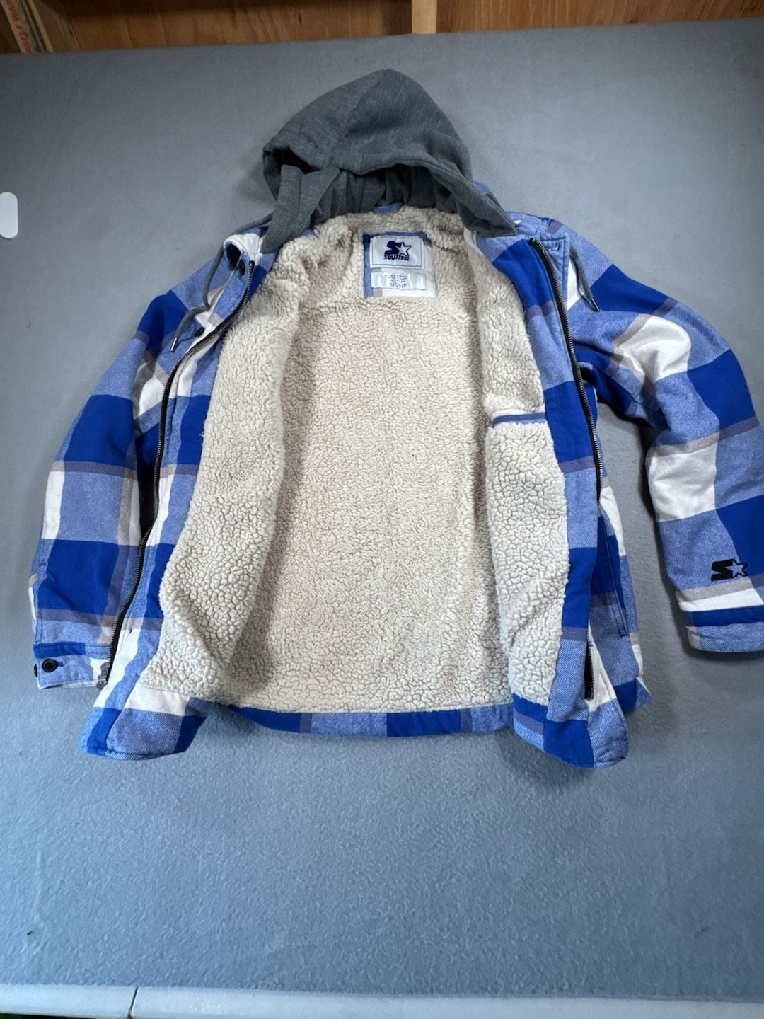 Starter Los Angeles Dodgers Plaid Hoodie Jacket Size S Blue Sherpa Lined 3