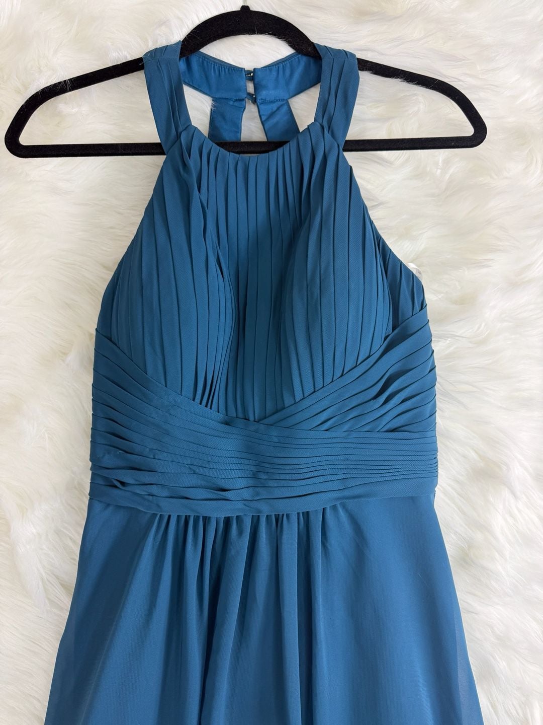 Azazie Ginger Halter Chiffon Floor Length Bridesmaid Dress Ink Blue 3