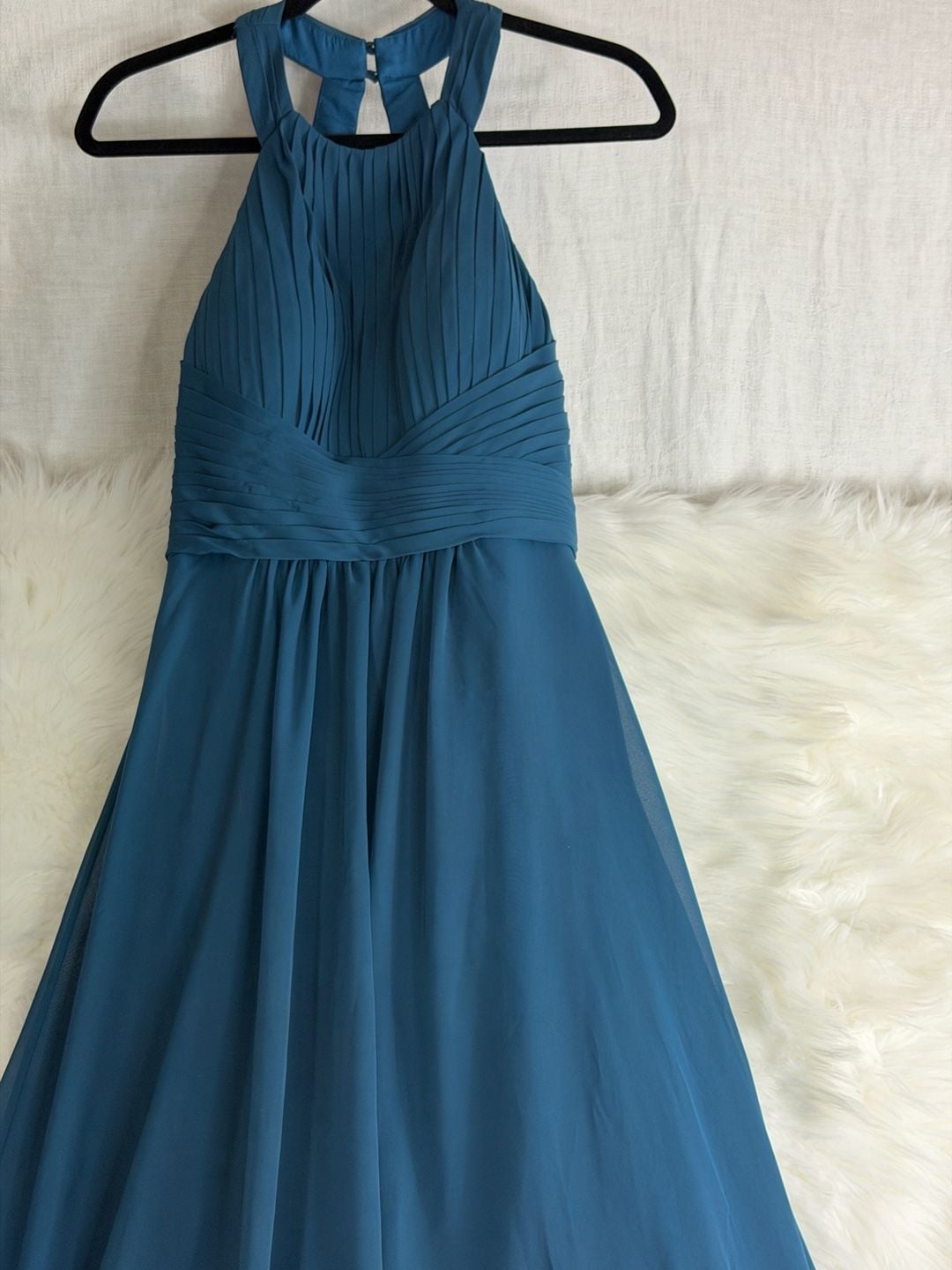 Azazie Ginger Halter Chiffon Floor Length Bridesmaid Dress Ink Blue 8