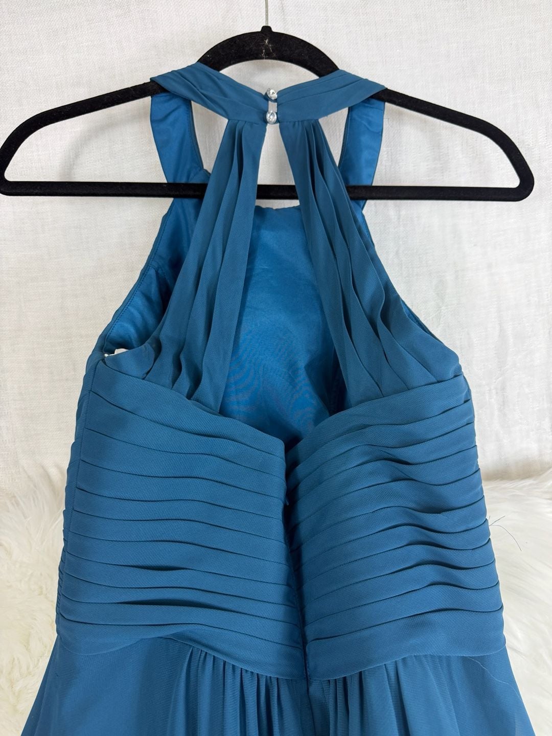 Azazie Ginger Halter Chiffon Floor Length Bridesmaid Dress Ink Blue 9
