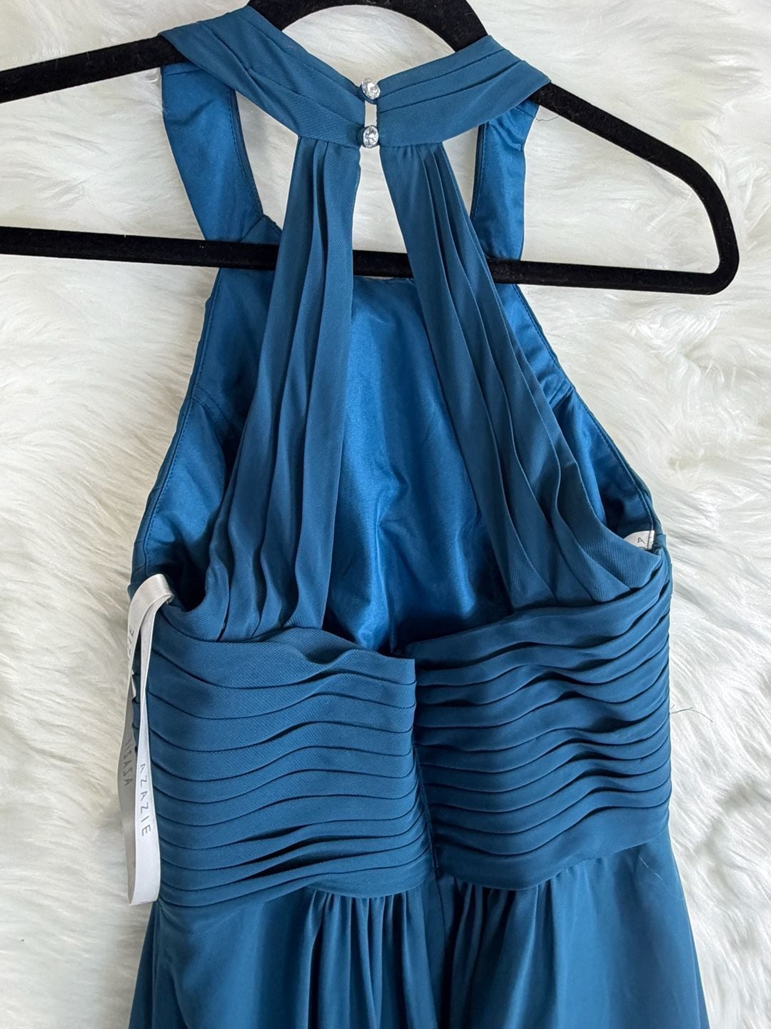Azazie Ginger Halter Chiffon Floor Length Bridesmaid Dress Ink Blue 11